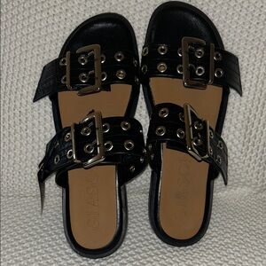 Giasone Black Buckle Leather Strap Sandals 39
